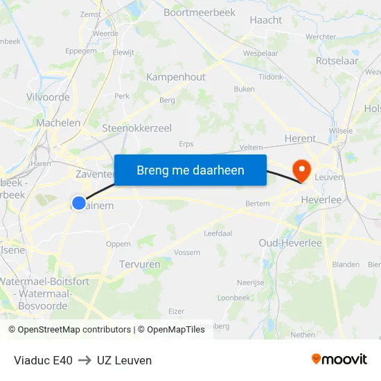 Viaduc E40 to UZ Leuven map