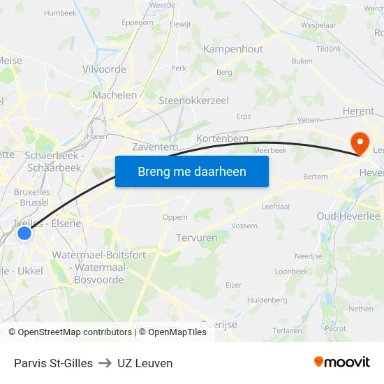 Parvis St-Gilles to UZ Leuven map