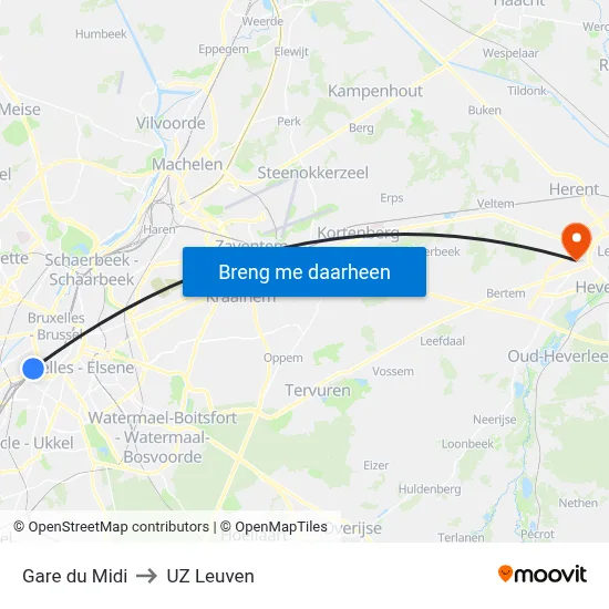 Gare du Midi to UZ Leuven map