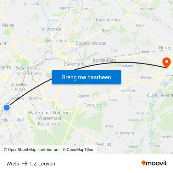 Wiels to UZ Leuven map