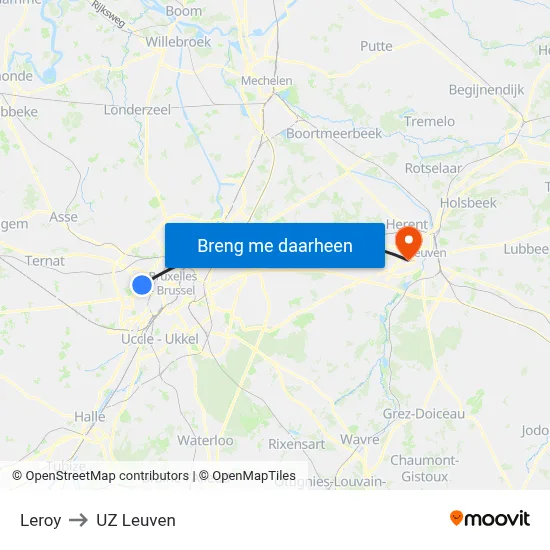 Leroy to UZ Leuven map