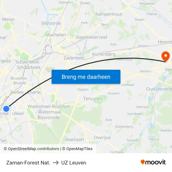 Zaman-Forest Nat. to UZ Leuven map