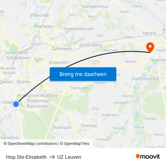 Hop.Ste-Elisabeth to UZ Leuven map