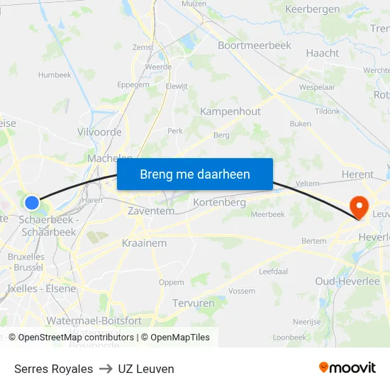 Serres Royales to UZ Leuven map