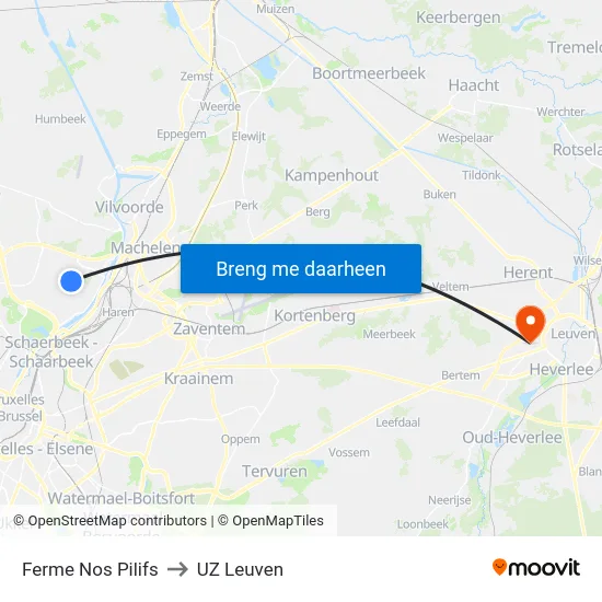 Ferme Nos Pilifs to UZ Leuven map