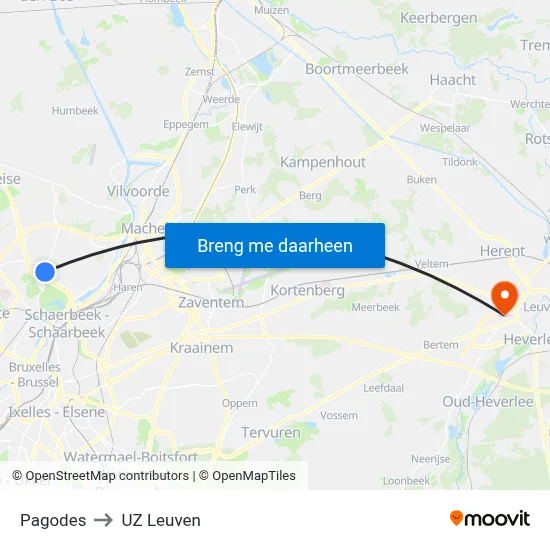 Pagodes to UZ Leuven map