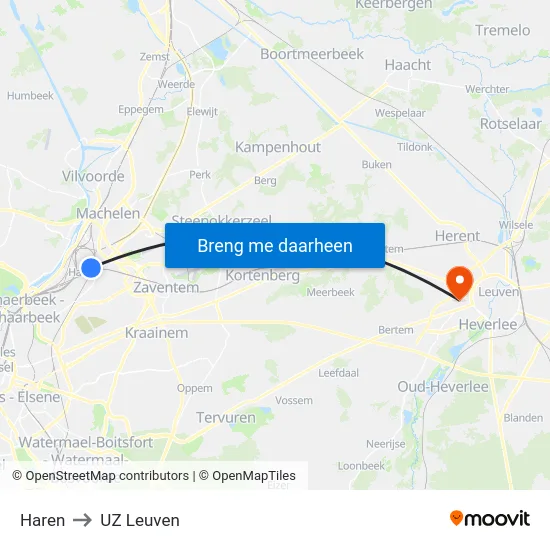 Haren to UZ Leuven map