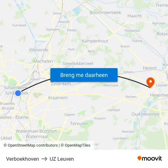 Verboekhoven to UZ Leuven map