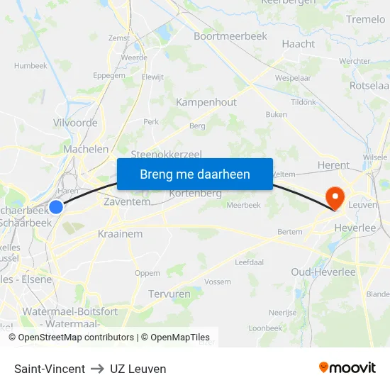 Saint-Vincent to UZ Leuven map