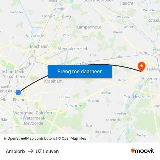 Ambiorix to UZ Leuven map