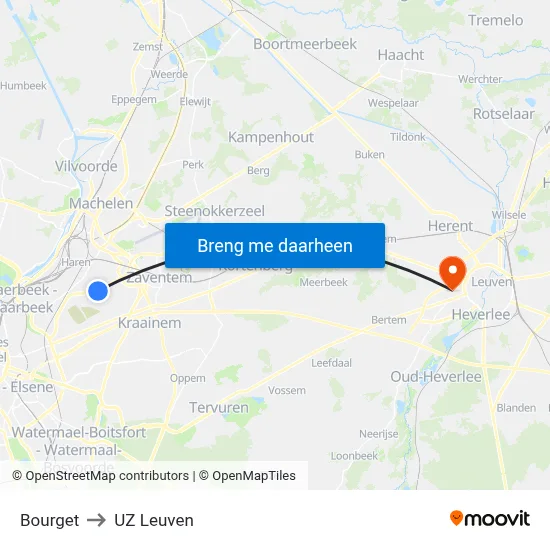 Bourget to UZ Leuven map