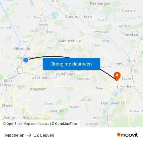 Machelen to UZ Leuven map