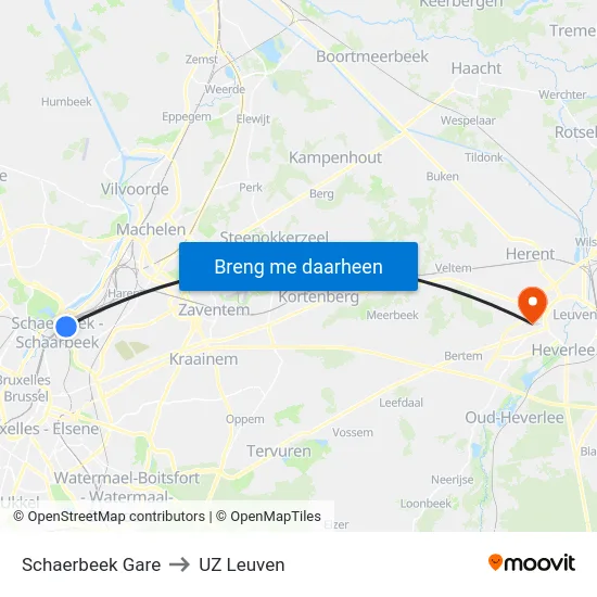 Schaerbeek Gare to UZ Leuven map
