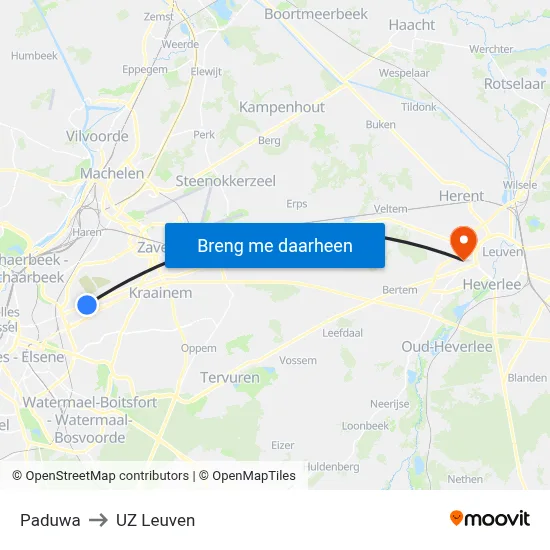 Paduwa to UZ Leuven map