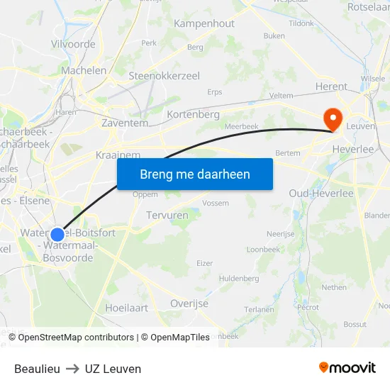 Beaulieu to UZ Leuven map
