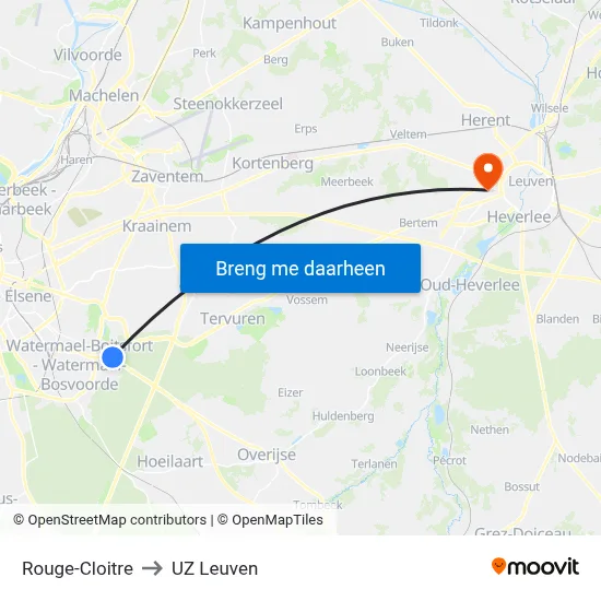 Rouge-Cloitre to UZ Leuven map
