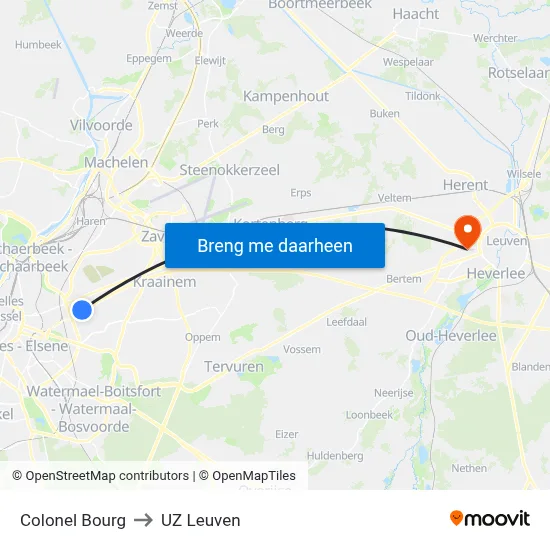 Colonel Bourg to UZ Leuven map