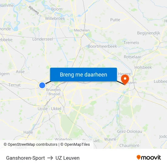 Ganshoren-Sport to UZ Leuven map