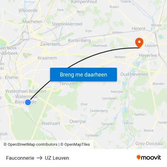 Fauconnerie to UZ Leuven map