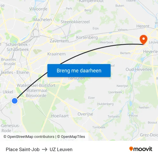 Place Saint-Job to UZ Leuven map