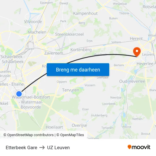 Etterbeek Gare to UZ Leuven map