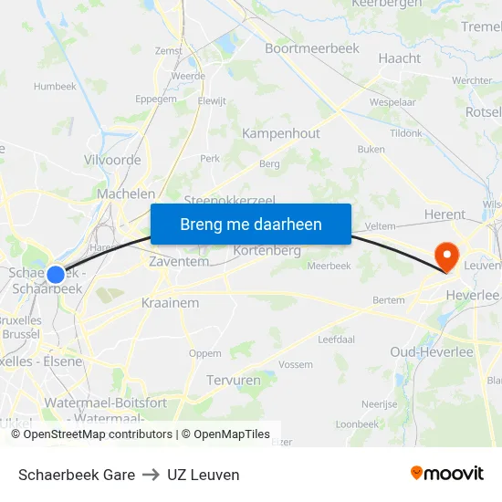 Schaerbeek Gare to UZ Leuven map