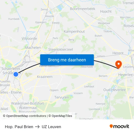 Hop. Paul Brien to UZ Leuven map