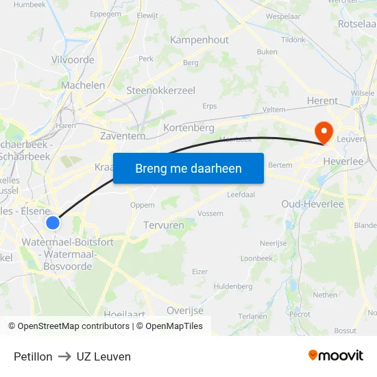 Petillon to UZ Leuven map