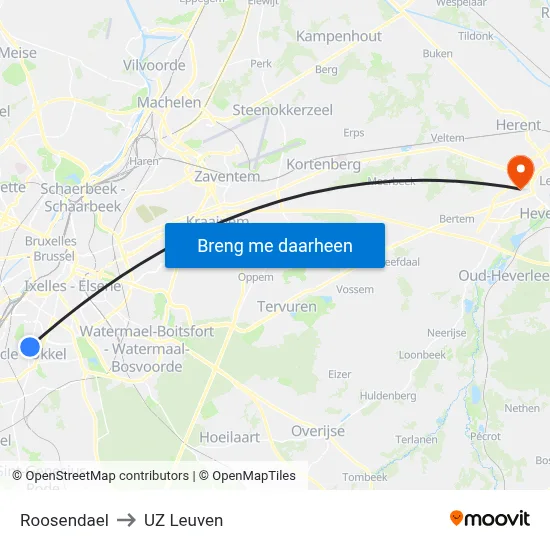 Roosendael to UZ Leuven map