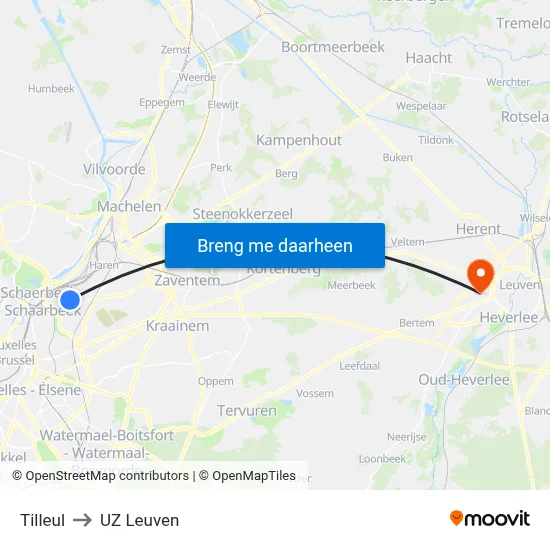 Tilleul to UZ Leuven map