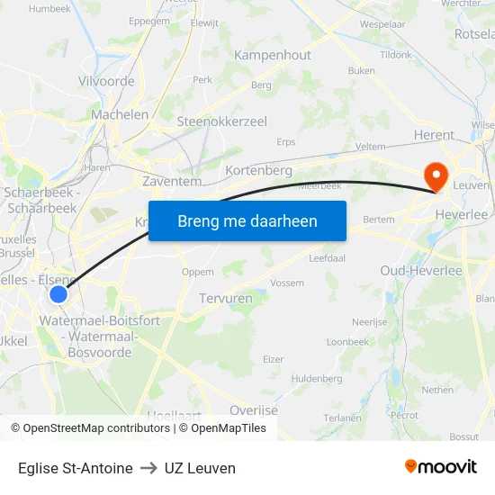 Eglise St-Antoine to UZ Leuven map