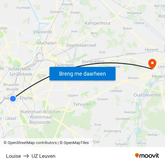 Louise to UZ Leuven map