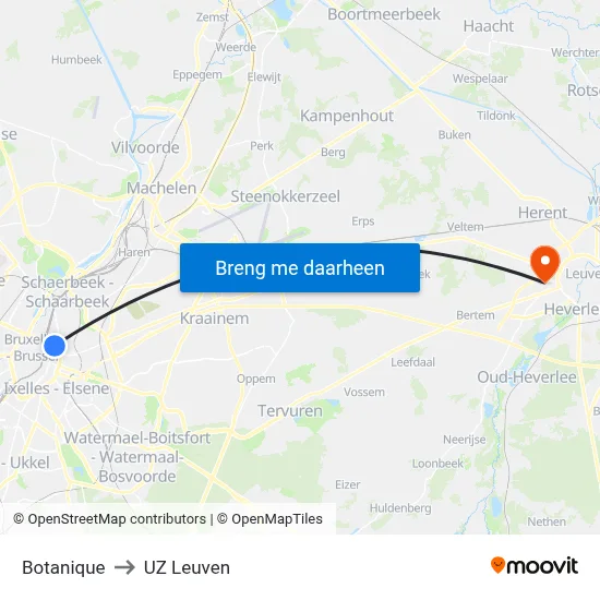 Botanique to UZ Leuven map