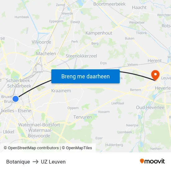 Botanique to UZ Leuven map