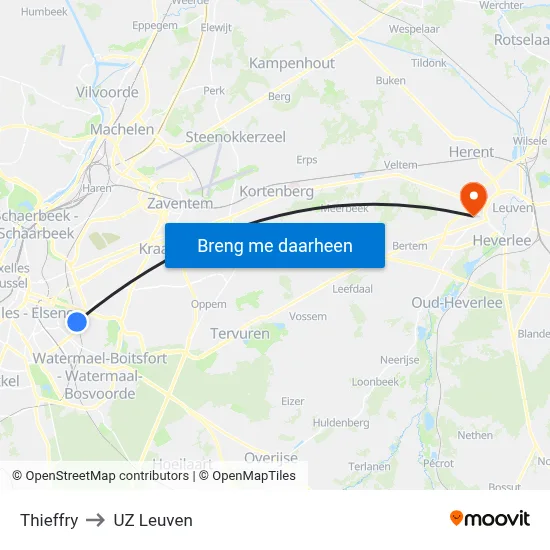 Thieffry to UZ Leuven map