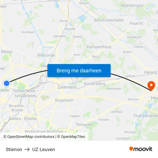 Stienon to UZ Leuven map