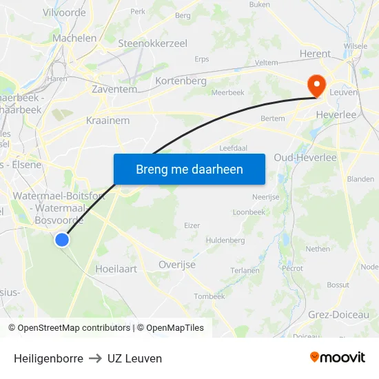 Heiligenborre to UZ Leuven map