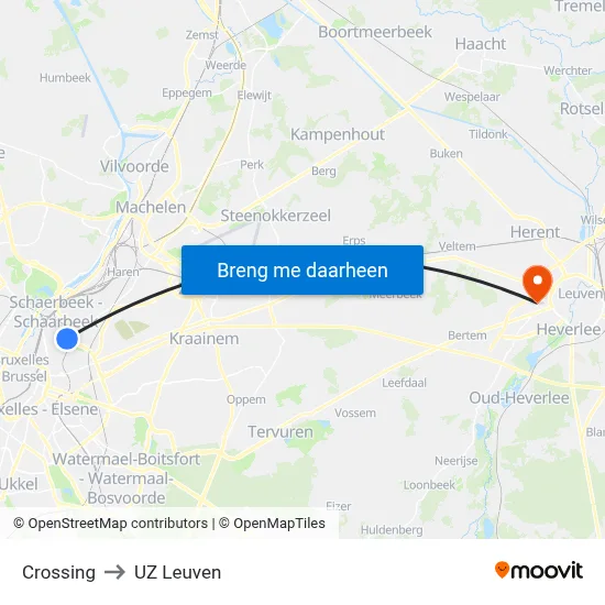 Crossing to UZ Leuven map