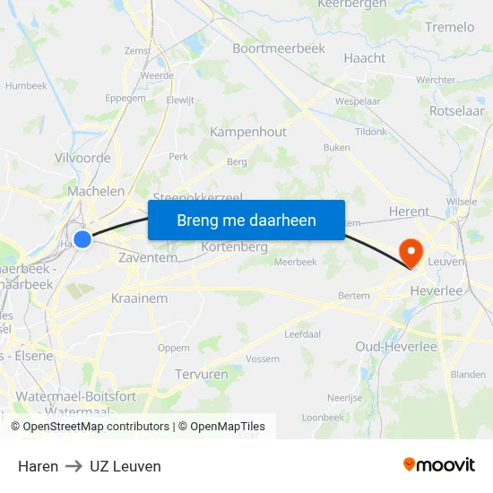 Haren to UZ Leuven map