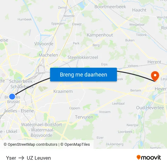 Yser to UZ Leuven map