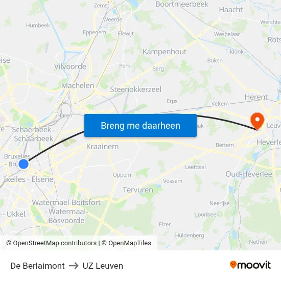 De Berlaimont to UZ Leuven map
