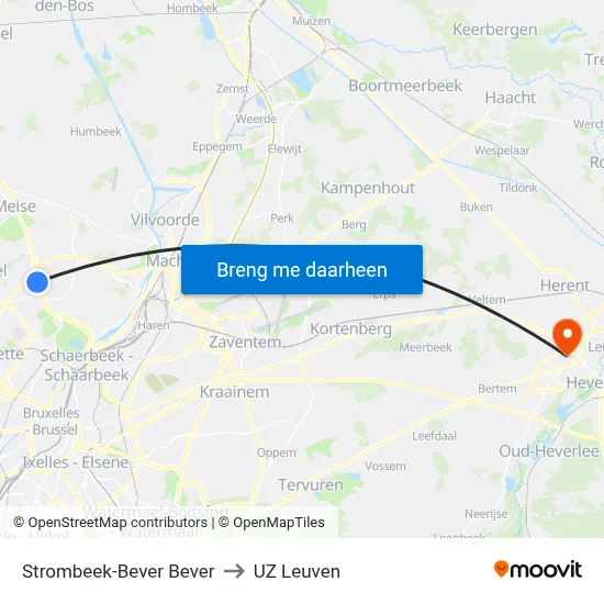 Strombeek-Bever Bever to UZ Leuven map