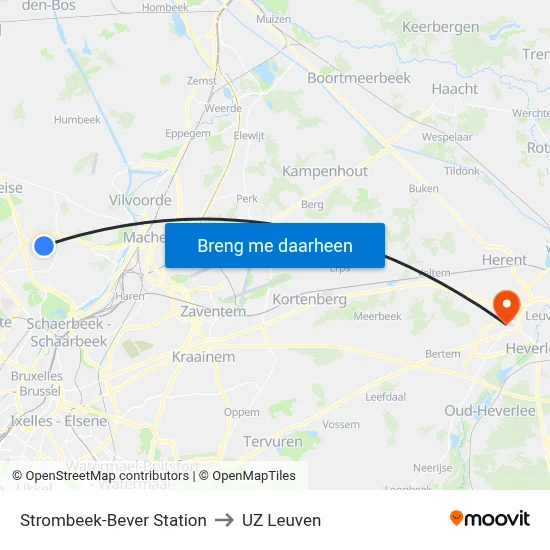 Strombeek-Bever Station to UZ Leuven map