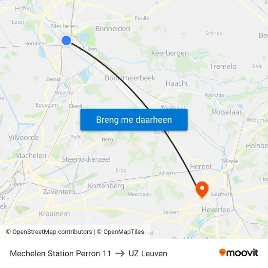 Mechelen Station Perron 11 to UZ Leuven map