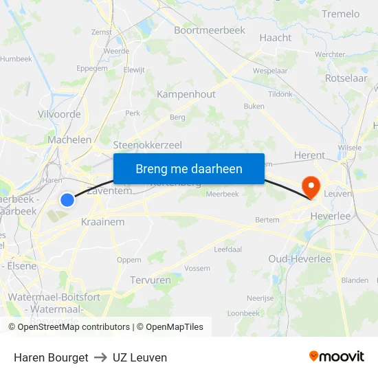 Haren Bourget to UZ Leuven map