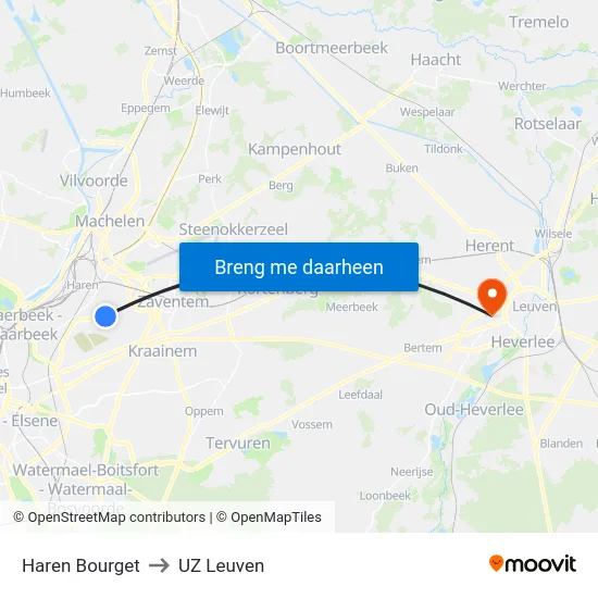 Haren Bourget to UZ Leuven map