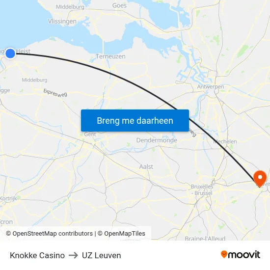 Knokke Casino to UZ Leuven map