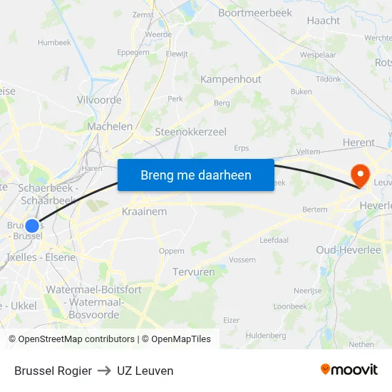 Brussel Rogier to UZ Leuven map