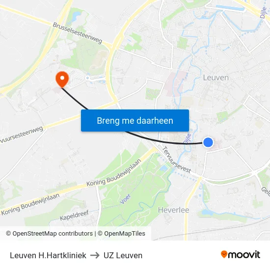 Leuven H.Hartkliniek to UZ Leuven map