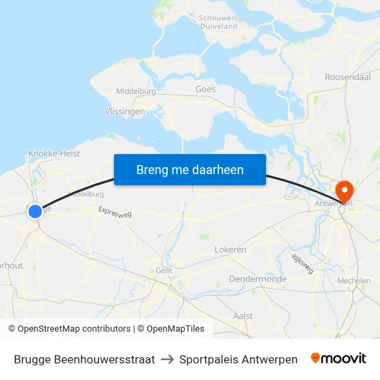 Brugge Beenhouwersstraat to Sportpaleis Antwerpen map